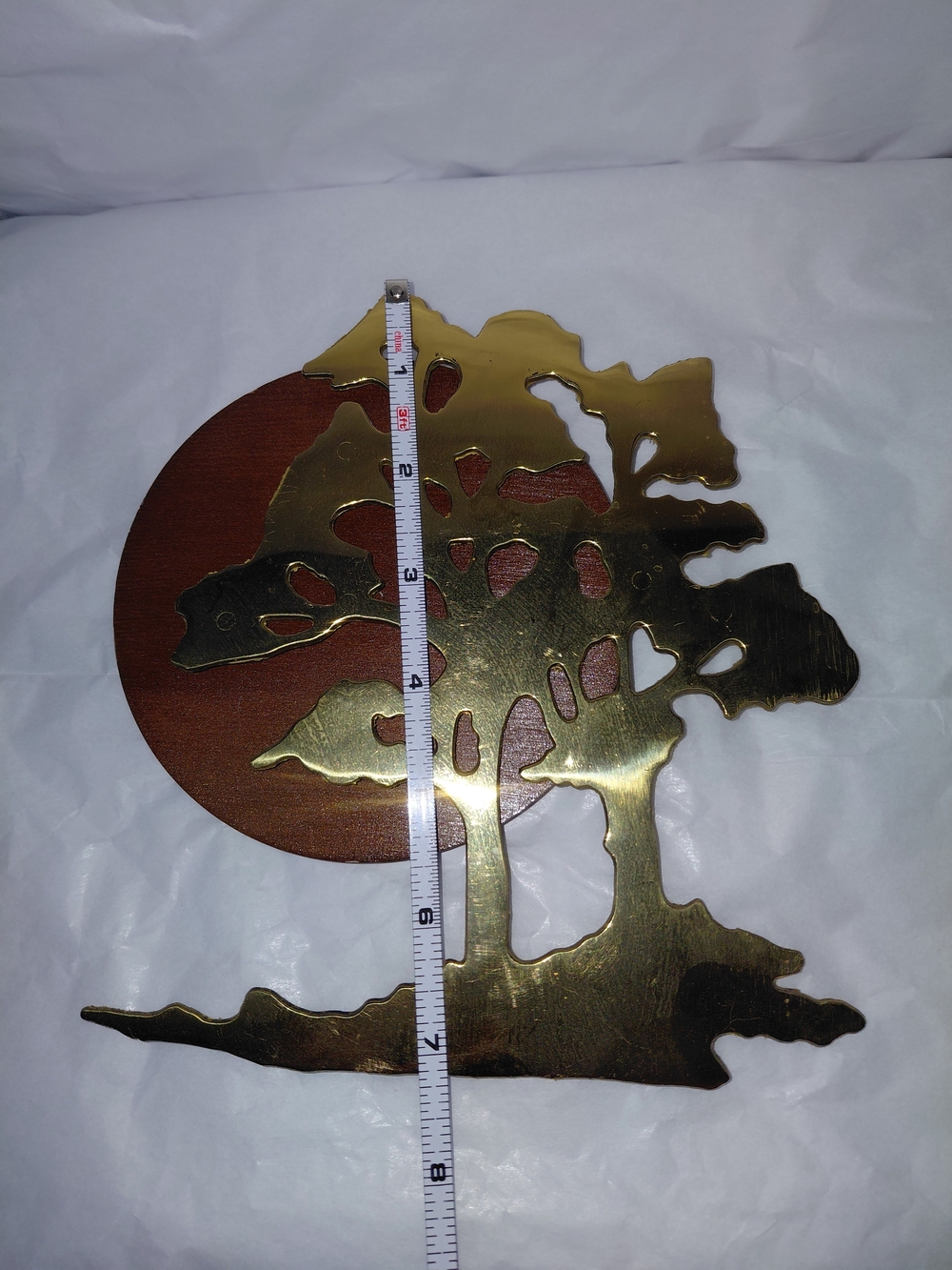 1989 House of Lloyd 7" wall plaque solid brass bonsai tree wood Sun Background - Picture 3 of 5